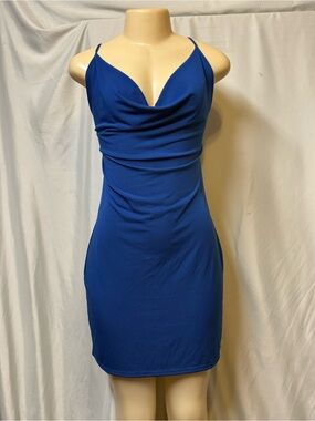 NWOT Royal Blue Cowl-Neck Mini Dress